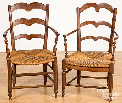 PAIR OF FRENCH LADDERBACK ARMCHAIRS,