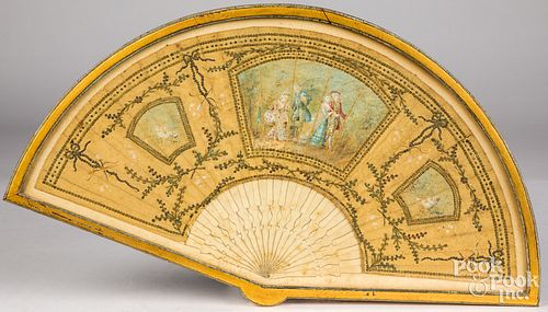 PAINTED HAND FAN, 19TH C.Painted