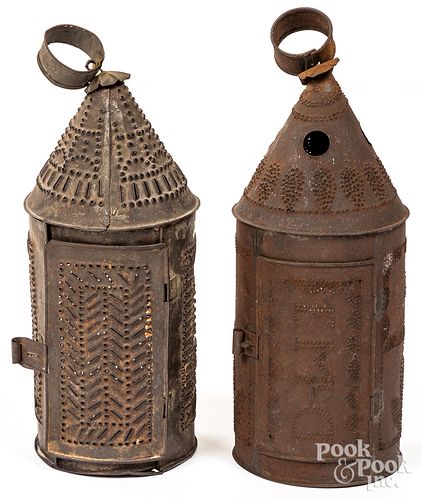 TWO PUNCHED TIN LANTERNS, 19TH