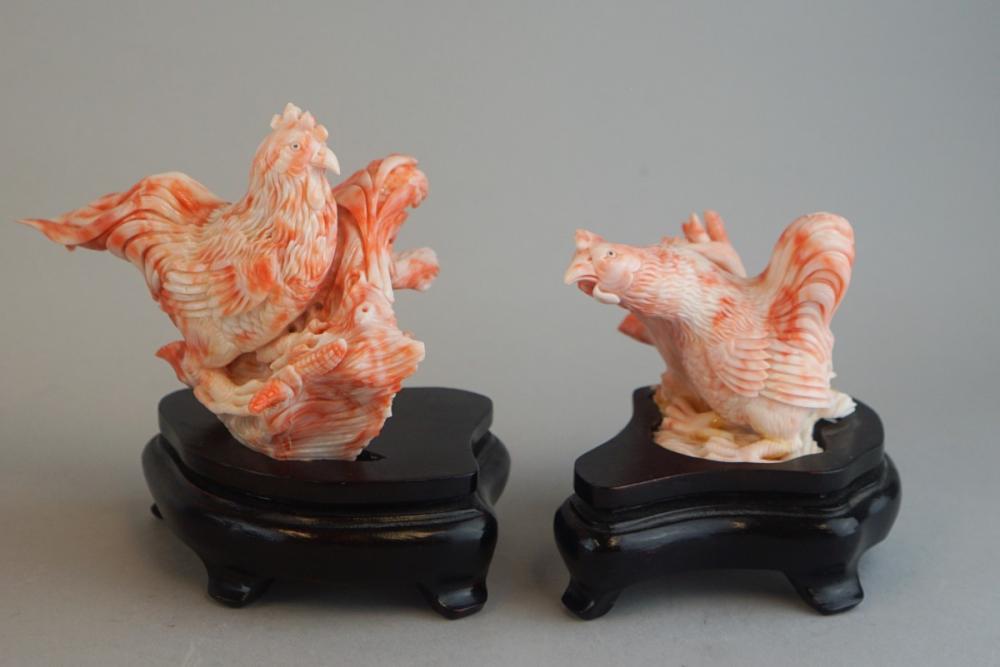 PAIR OF CHINESE CORAL CARVINGS