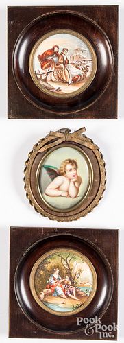 THREE MINIATURE PAINTINGS ON PORCELAIN,