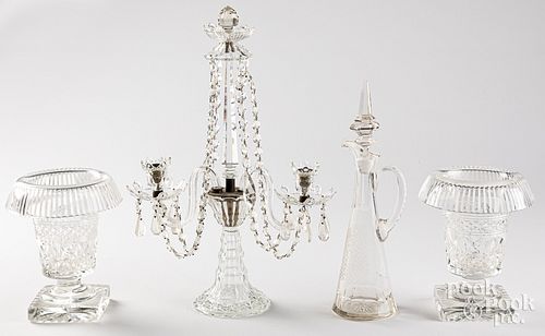 GLASS CANDELABRA, 20TH C.Glass