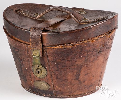 LEATHER HAT BOX 19TH C Leather 3120aa