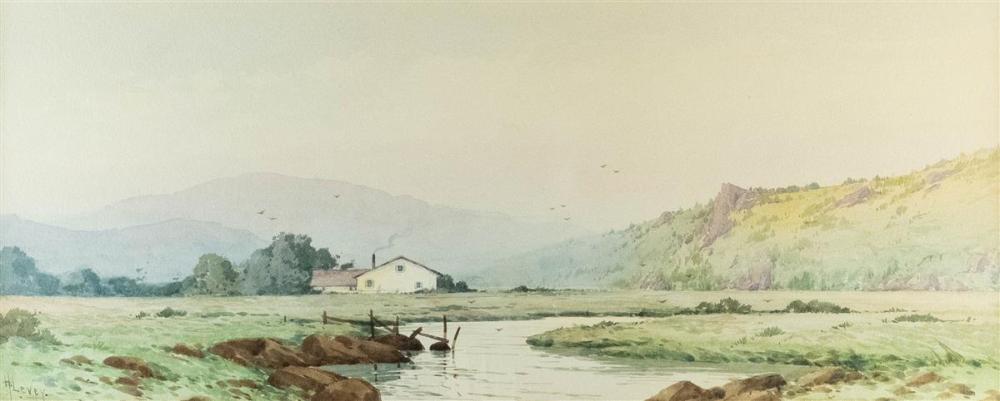 H LEVEY 20TH CENTURY RIVER LANDSCAPE 3120b5