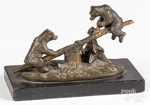 BRONZE SEESAWING BEARS CA 1900Bronze 3120d4