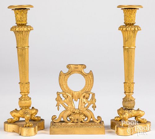 PAIR OF GILT BRONZE CANDLESTICKS 3120d5