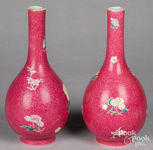 PAIR OF CHINESE PINK GROUND PORCELAIN