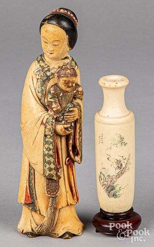 JAPANESE CARVED IVORY MOTHER AND