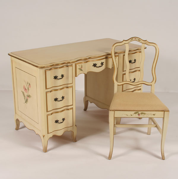 French-style desk and chair; painted