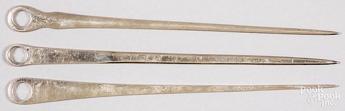 THREE ENGLISH SILVER SKEWERS, EARLY