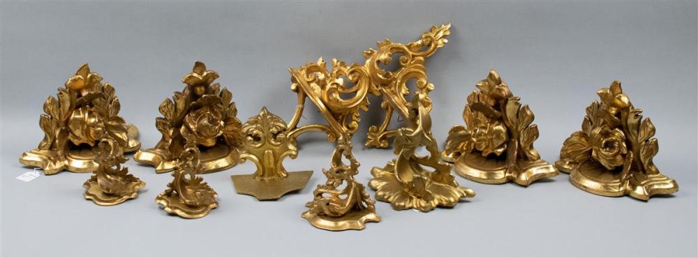 GROUP OF TEN ROCOCO STYLE GILTWOOD