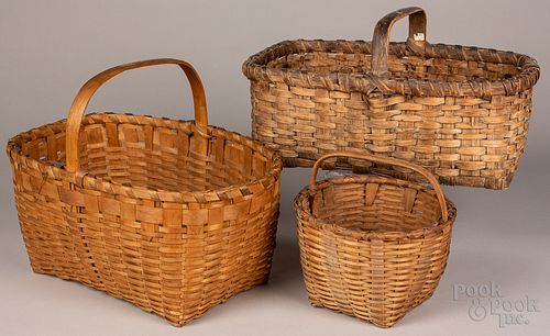 THREE SPLINT GATHERING BASKETS,