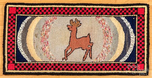 STAG HOOKED RUG, EARLY 20TH C.Stag