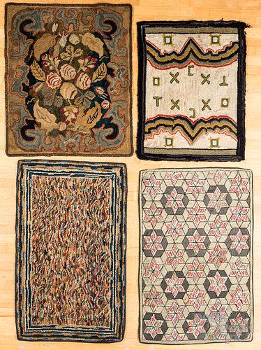 FOUR HOOKED RUGS 19TH C Four hooked 30fbfe