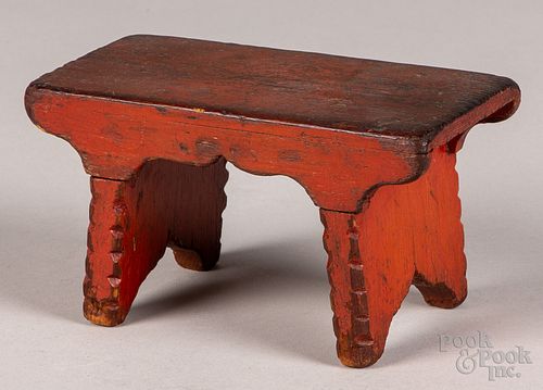 MINIATURE PAINTED PINE FOOT STOOL  30fc3f