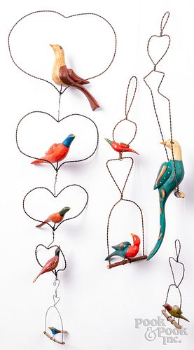 GROUP OF CARVED AND PAINTED BIRDS