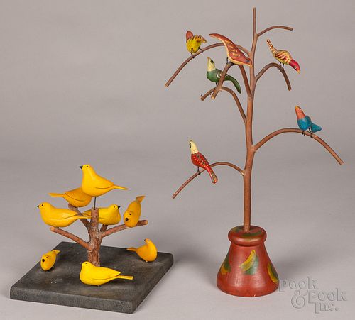 TWO CARVED AND PAINTED BIRD TREESTwo 30fc72