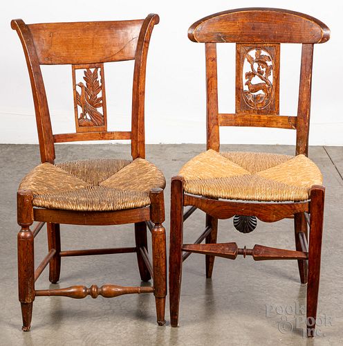 TWO FRENCH RUSH SEAT CHAIRS 19TH 30fc91