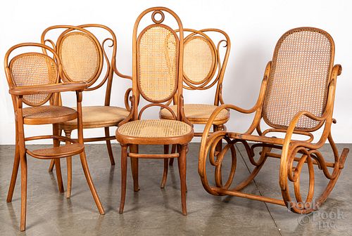 FIVE THONET BENTWOOD CHAIRS, 19TH