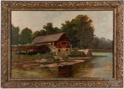 OIL ON CANVAS LANDSCAPE WITH A