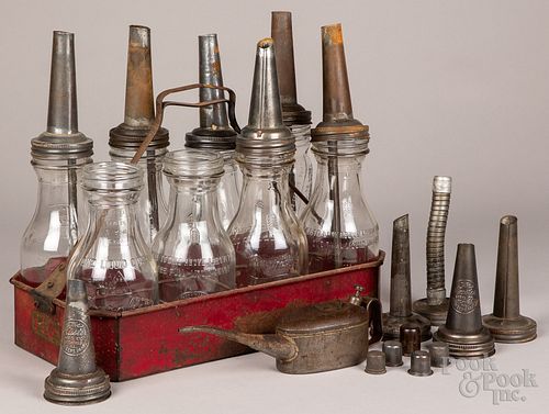 GROUP OF OIL BOTTLES WITH RACK  30fcc0