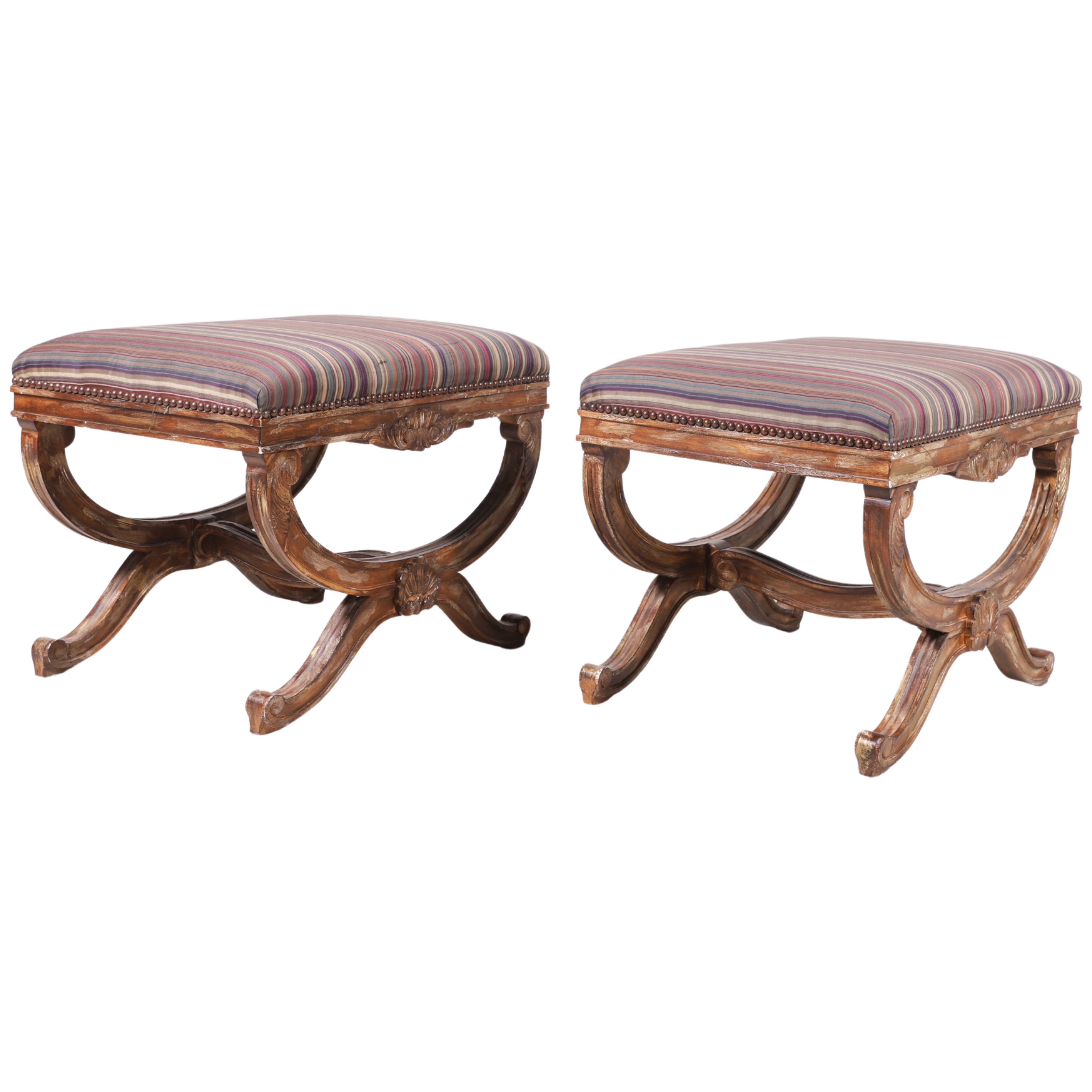 Pair Distressed painted curule