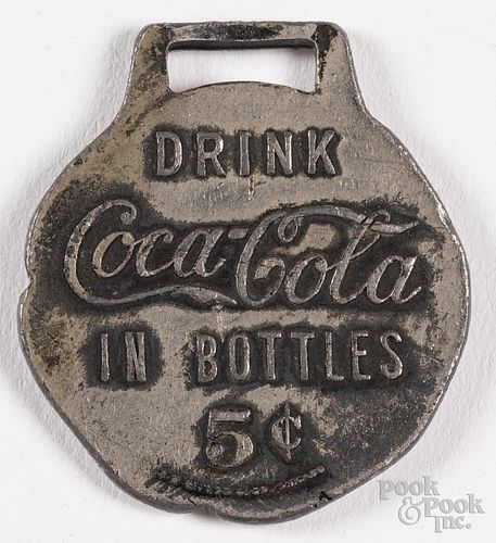 COCA-COLA WHITE METAL WATCH FOB,