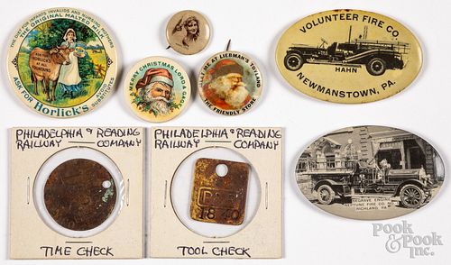 GROUP OF PINBACKS AND ADVERTISING