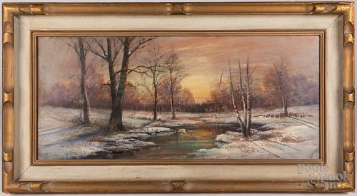 PASTEL WINTER LANDSCAPE OF A WOODED