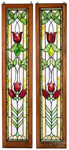 PAIR OF LEADED GLASS WINDOWS CA  30fd09