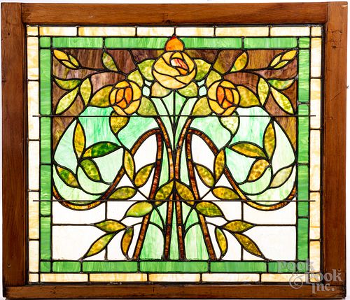 LEADED GLASS WINDOW, CA. 1900Leaded