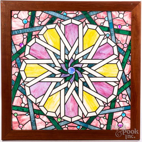 LEADED GLASS WINDOW, CA. 1900Leaded