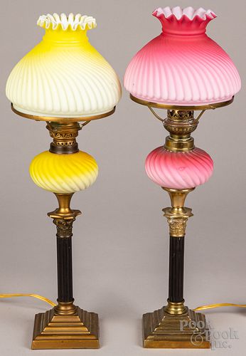 TWO SATIN GLASS LAMPS 20TH C Two 30fd57