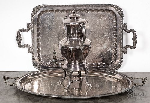 TWO SILVERPLATED SERVING TRAYS