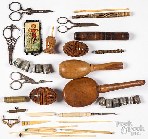 GROUP OF SEWING ACCESSORIES, 19TH