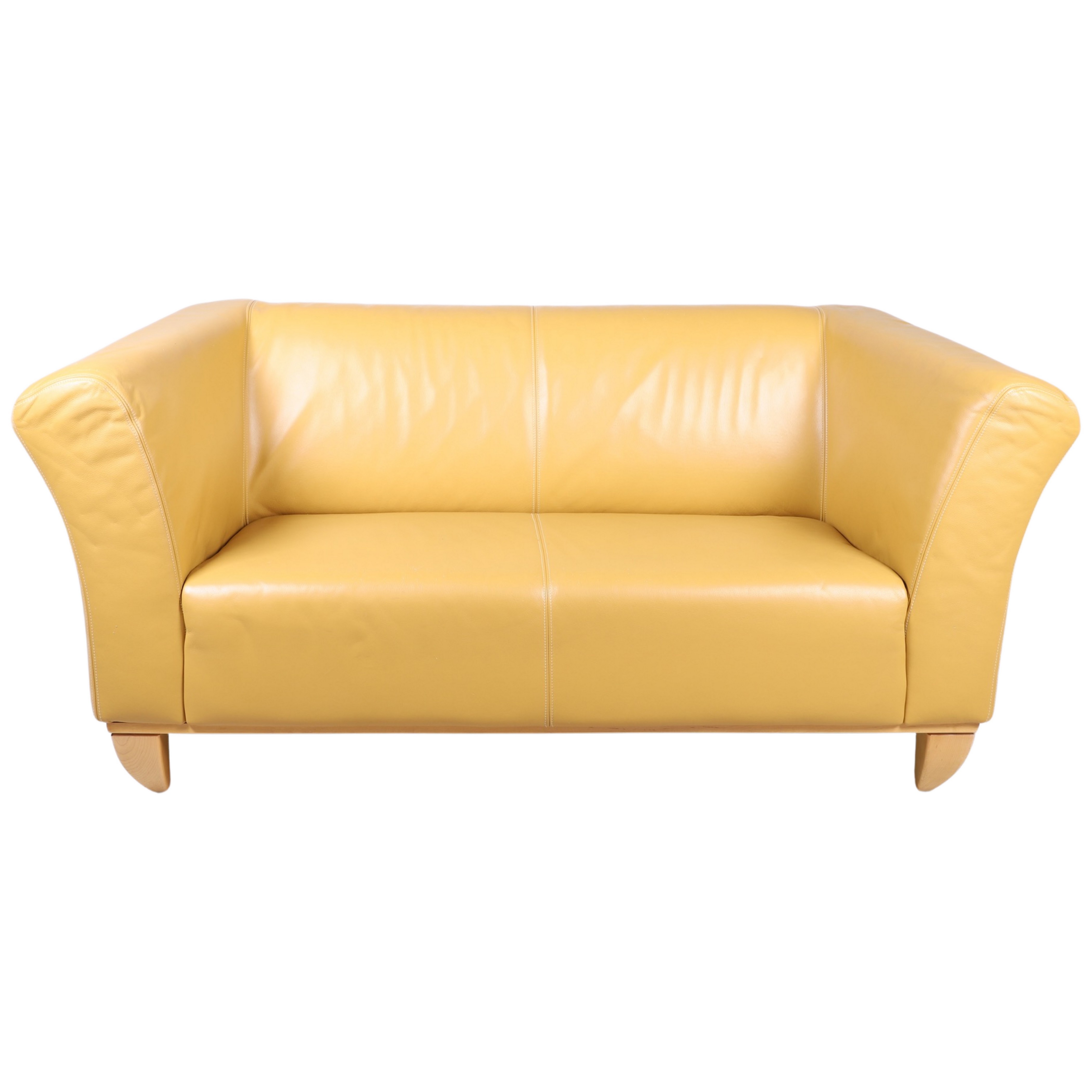 Contemporary stitched leather loveseat,