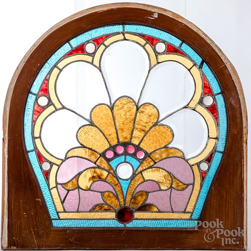 LEADED GLASS WINDOW, CA. 1900Leaded