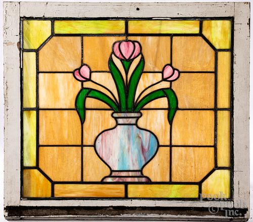 LEADED GLASS WINDOW, CA. 1900Leaded