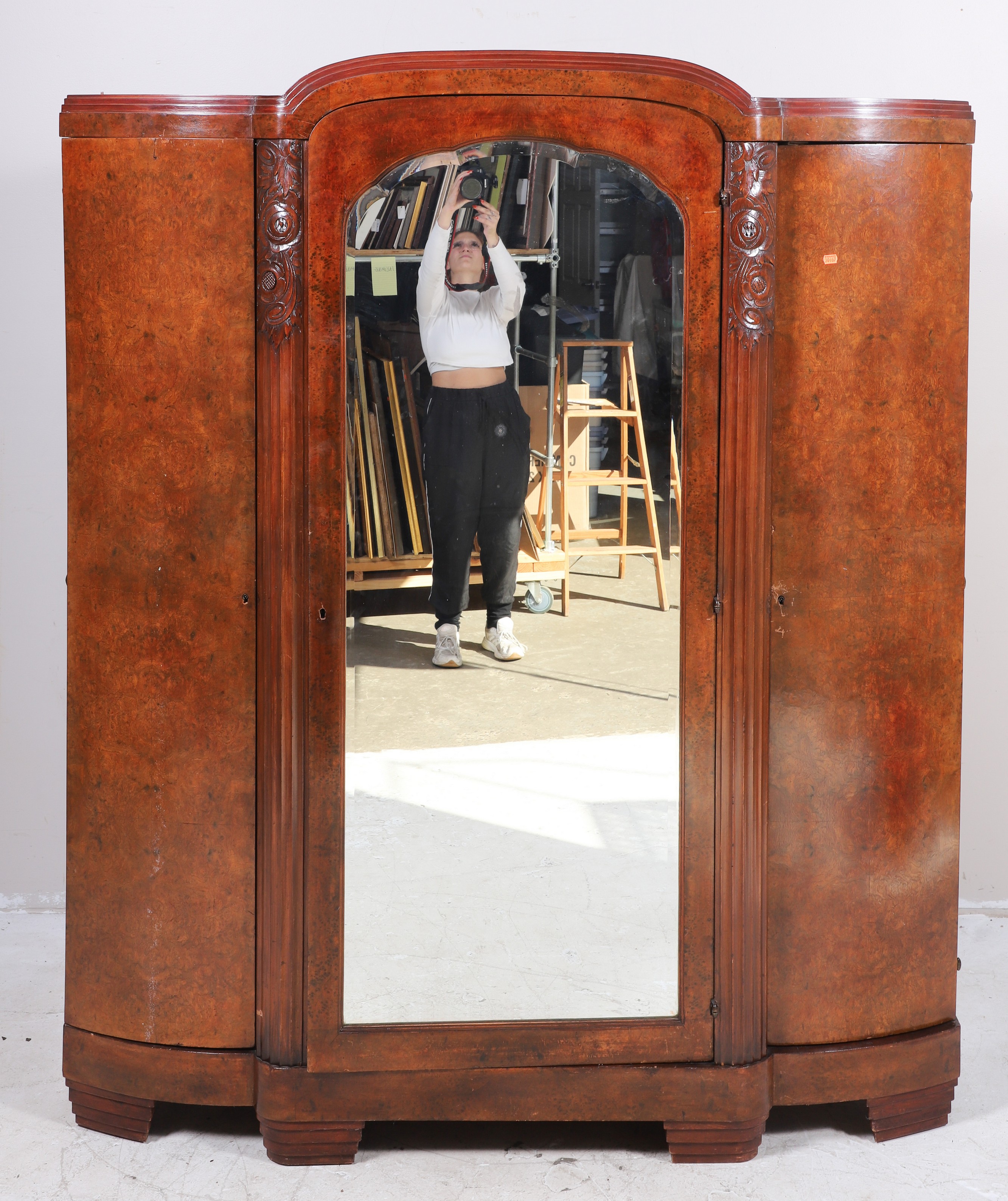 Deco style burl walnut wardrobe,