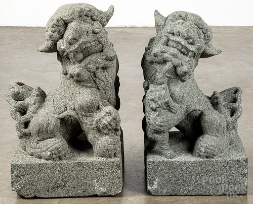 PAIR OF CHINESE CARVED STONE FOO