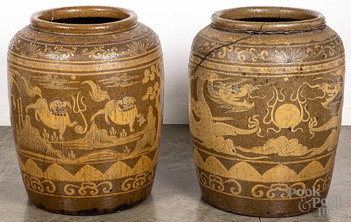 LARGE PAIR OF EARTHENWARE MARTABAN 30fe2a