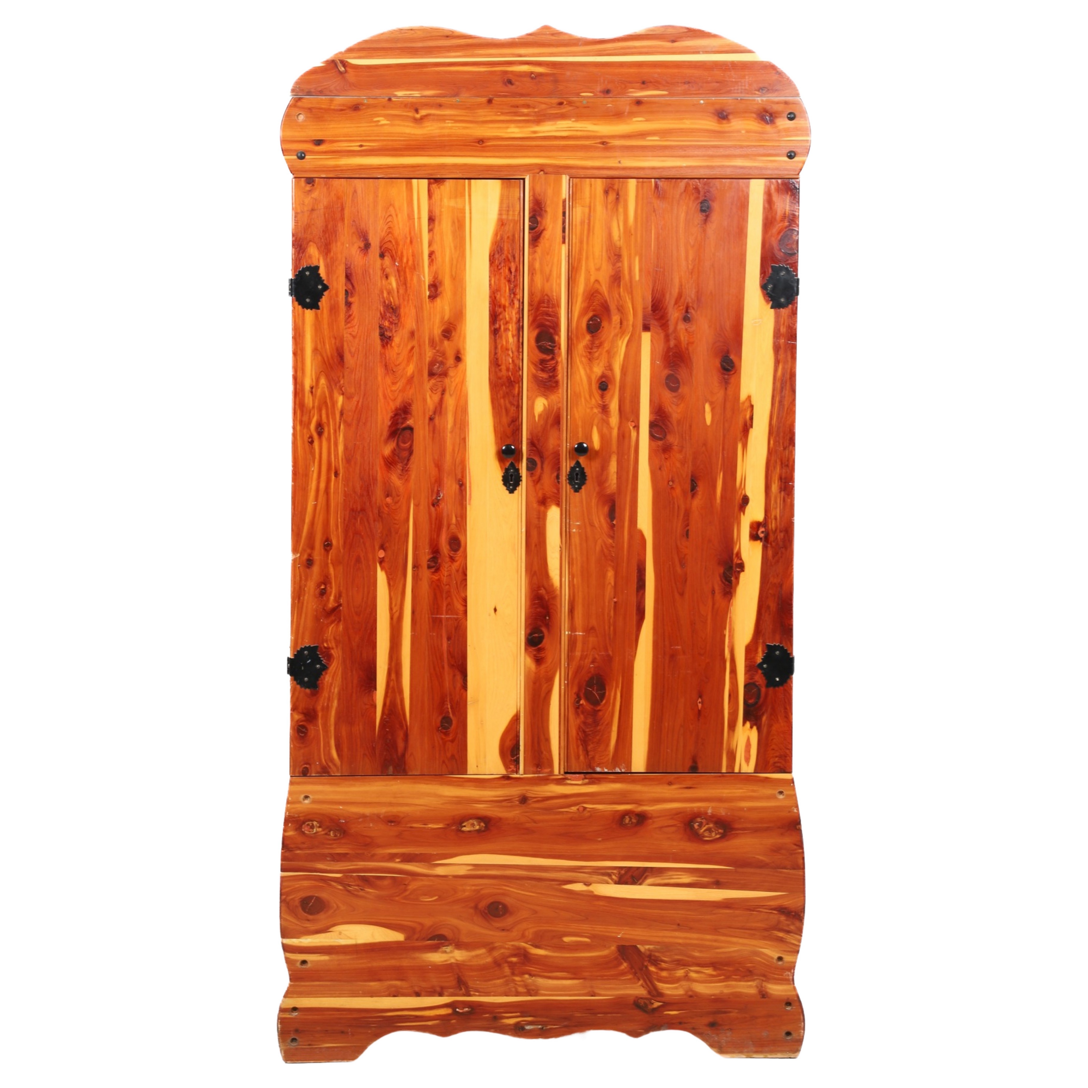 Pine 2-door cedar cabinet, open interior,