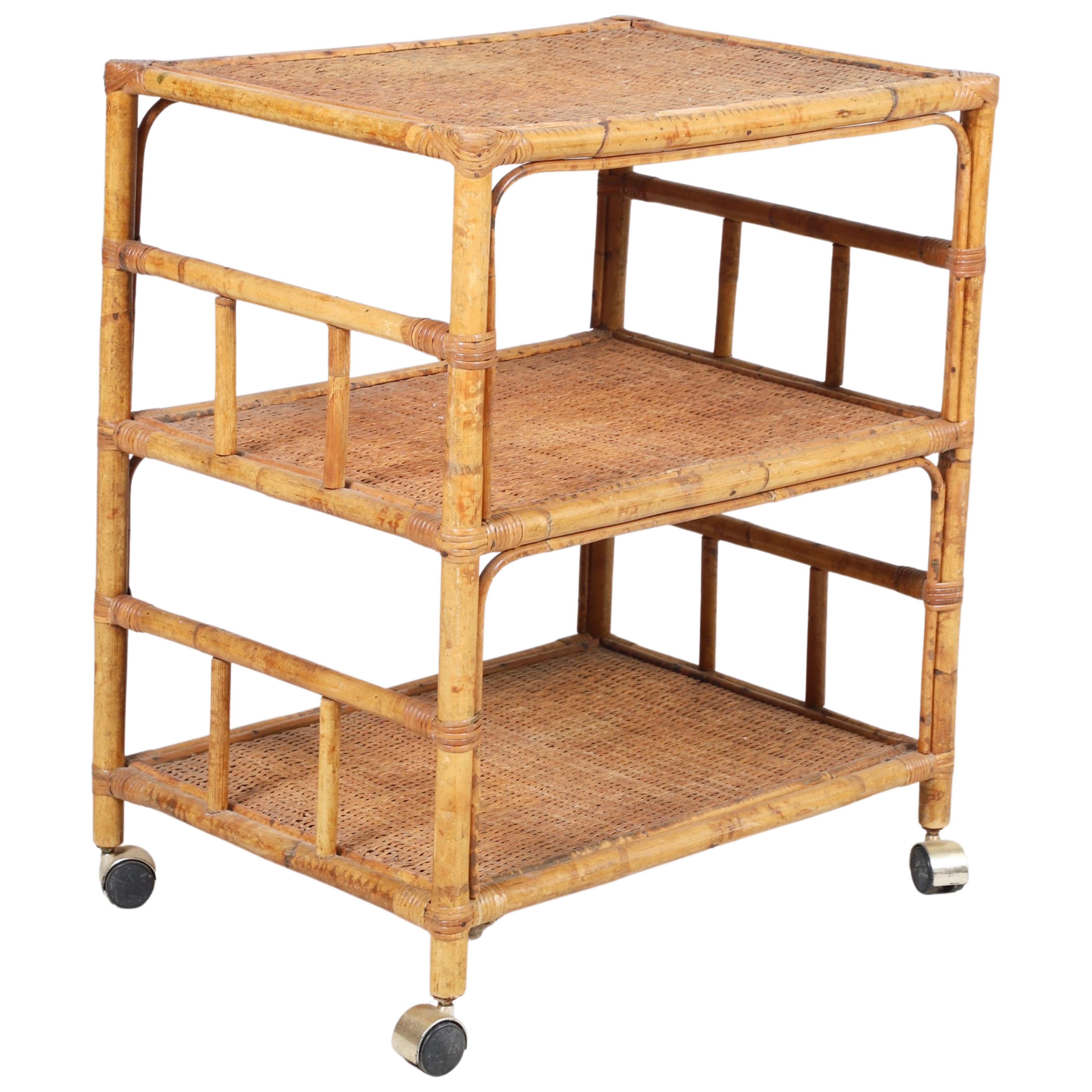 Bamboo and Rattan bar cart, 3-tier,