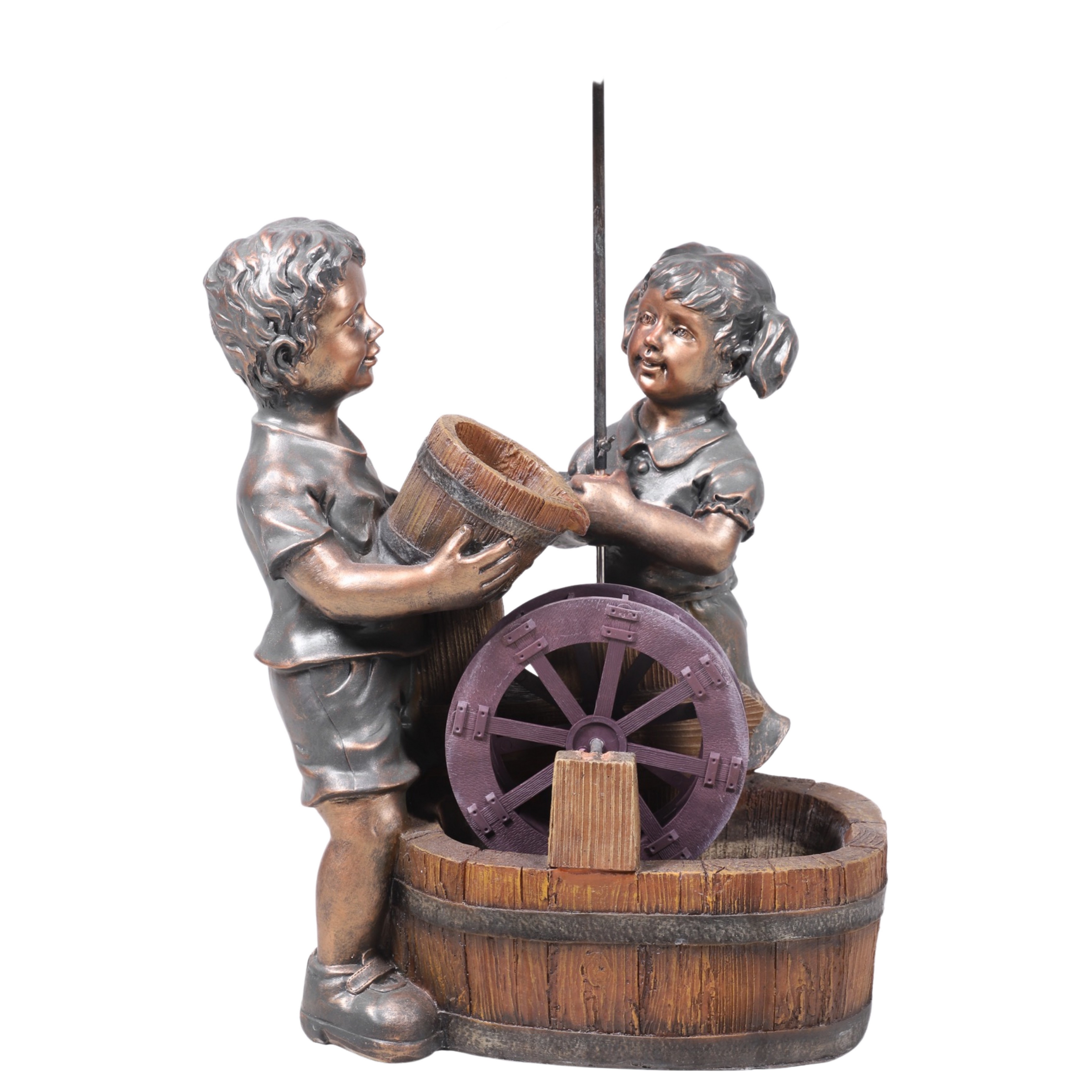 Garden fountain with two painted metal