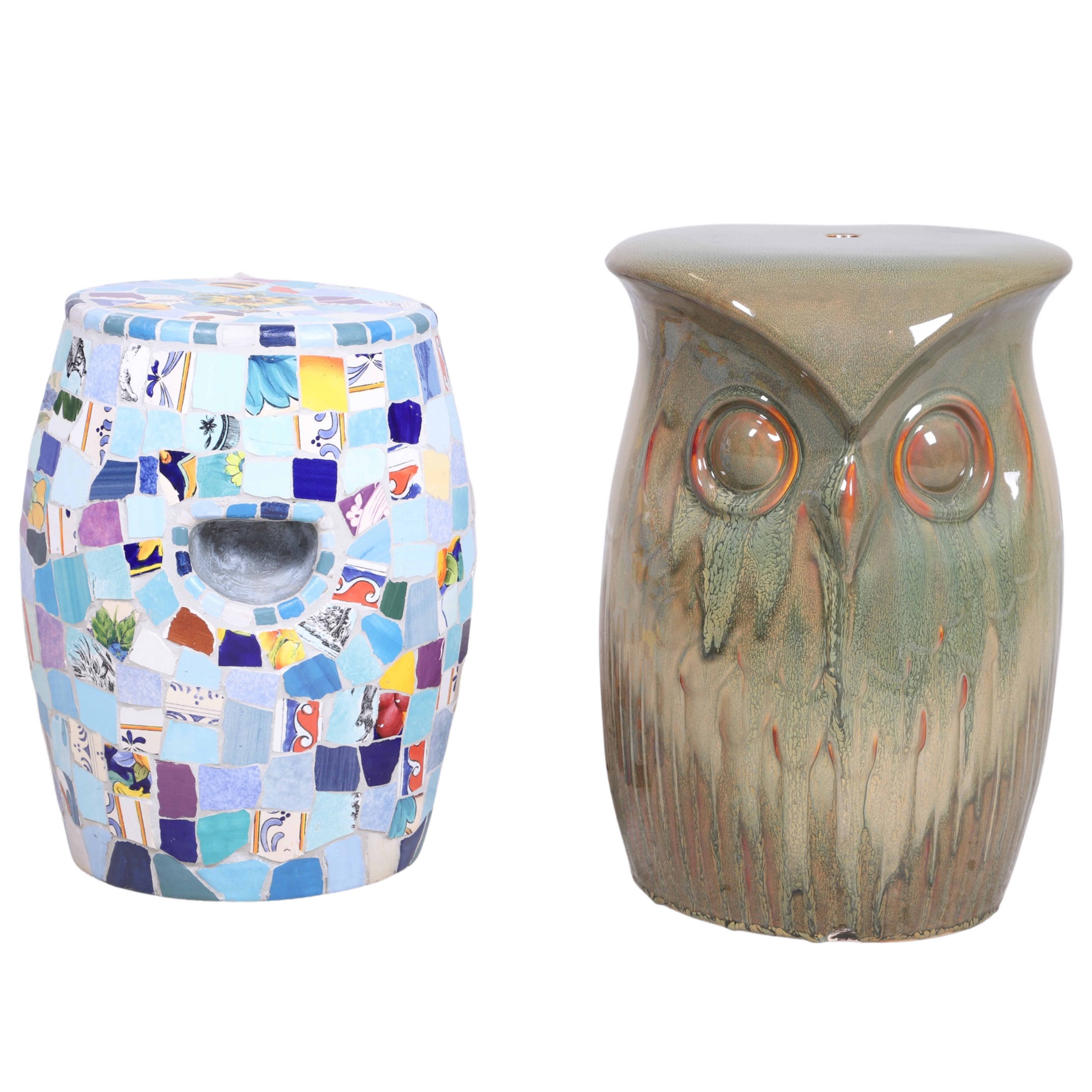 Glazed pottery owl garden seat,