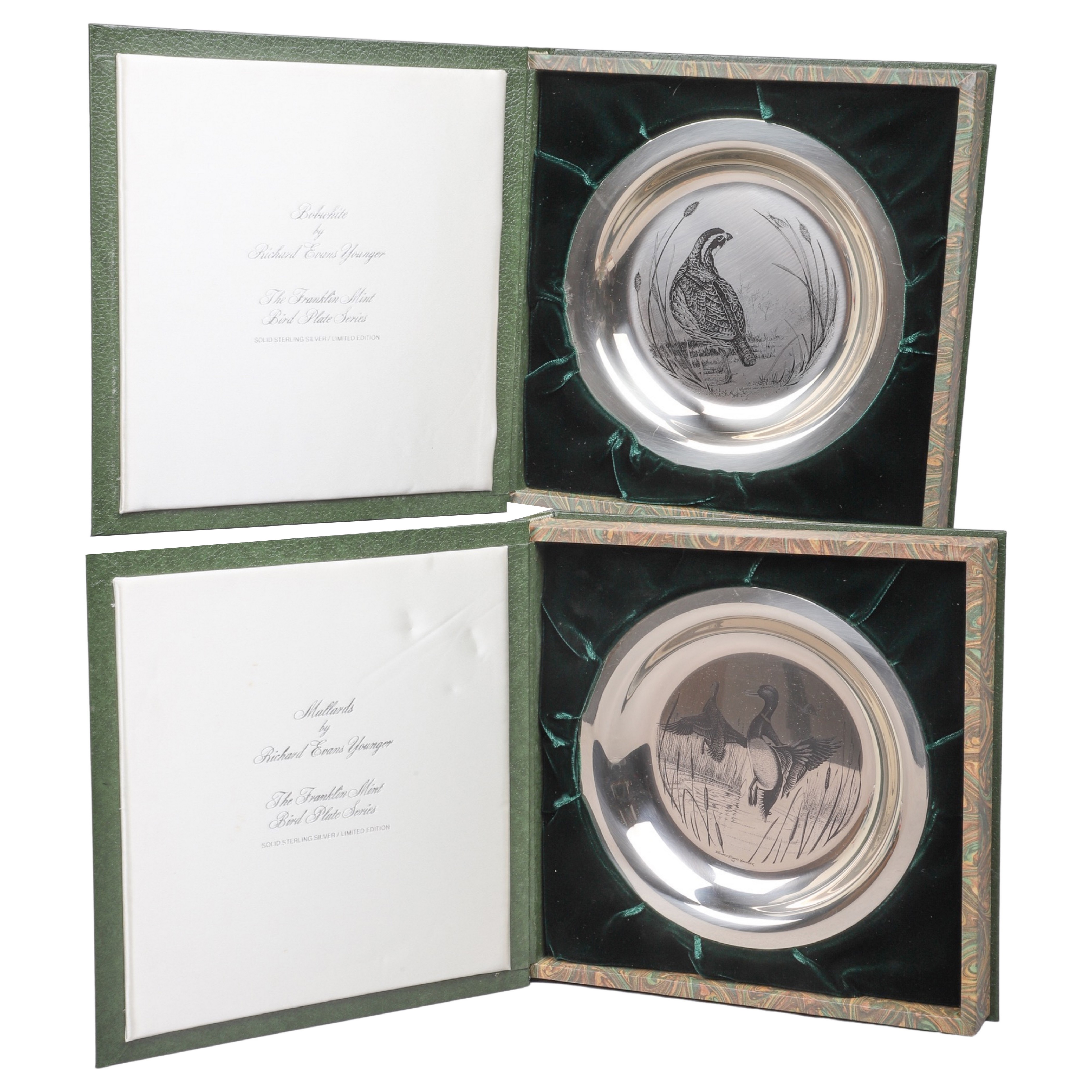 (2) Franklin Mint sterling etched plates