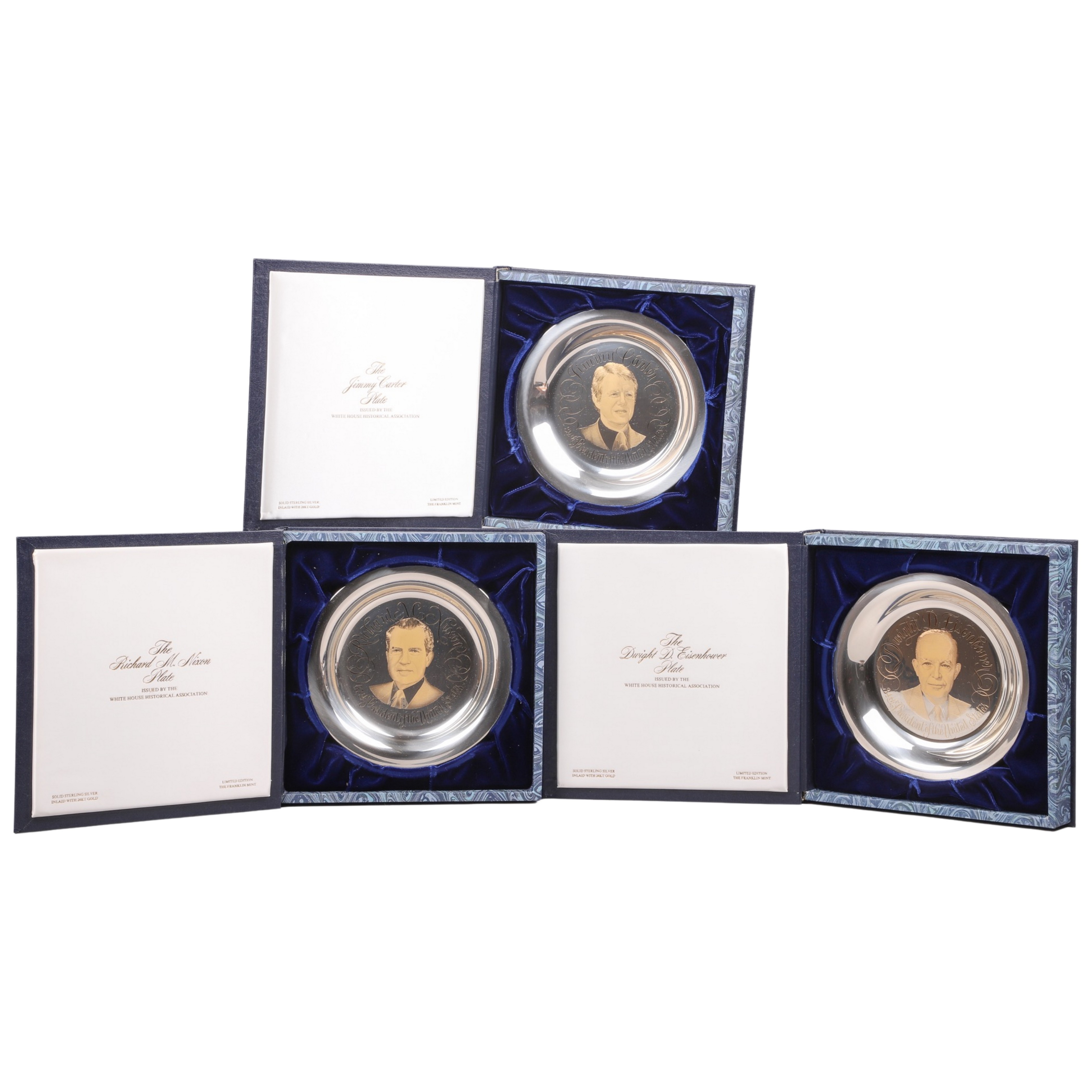 (3) Franklin Mint sterling etched presidential