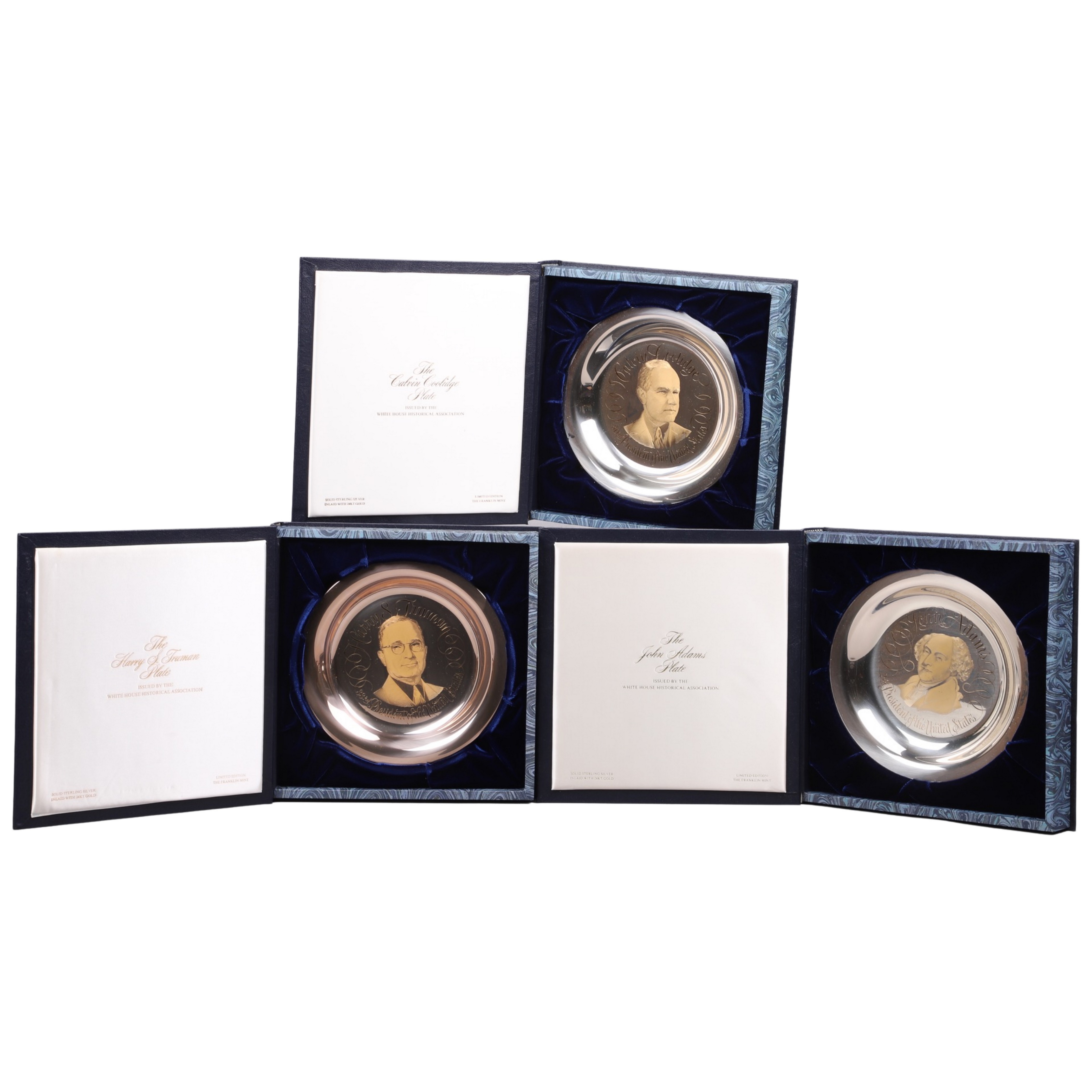 (3) Franklin Mint sterling etched plates