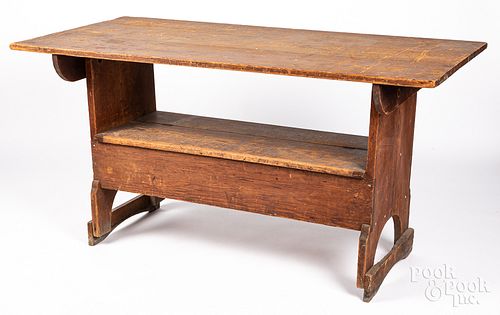 LARGE PENNSYLVANIA PINE BENCH TABLE,