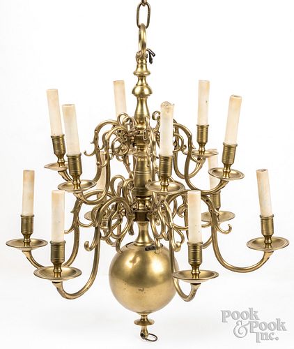 BRASS CHANDELIER, 20TH C.Brass